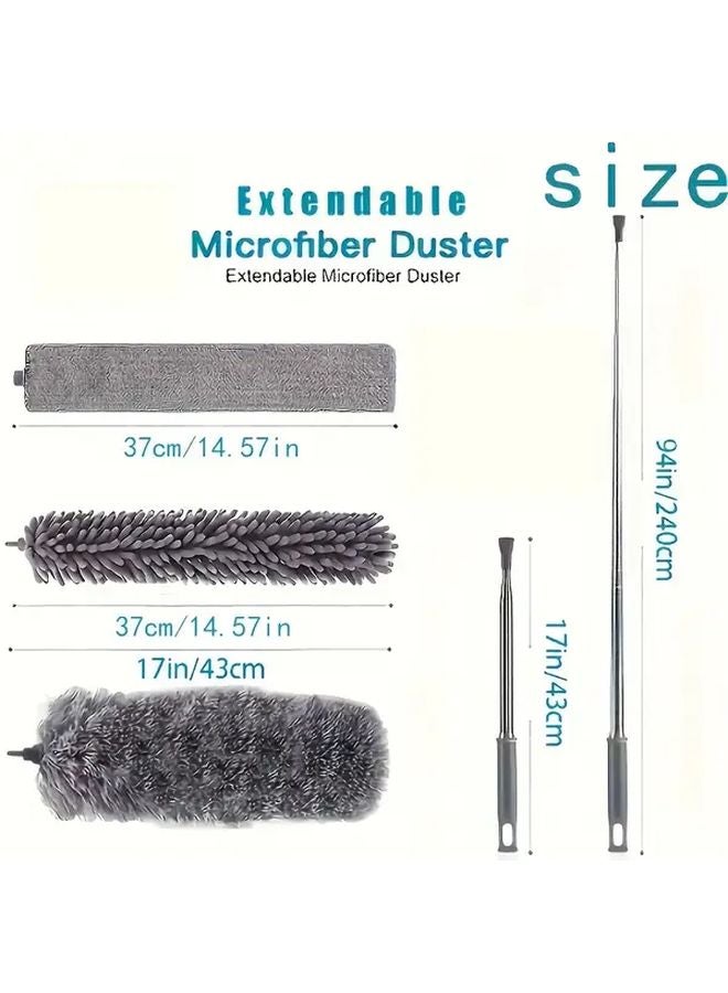 Gray 4 Piece Microfiber Duster Set With Telescopic Rod For High Ceilings And Fans - Image 4